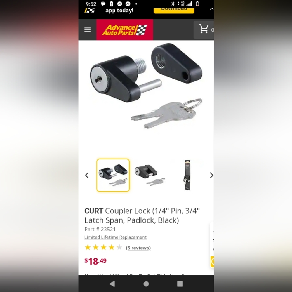 Curt Coupler Lock For Trailer Hitch (1/4"- 3/4")